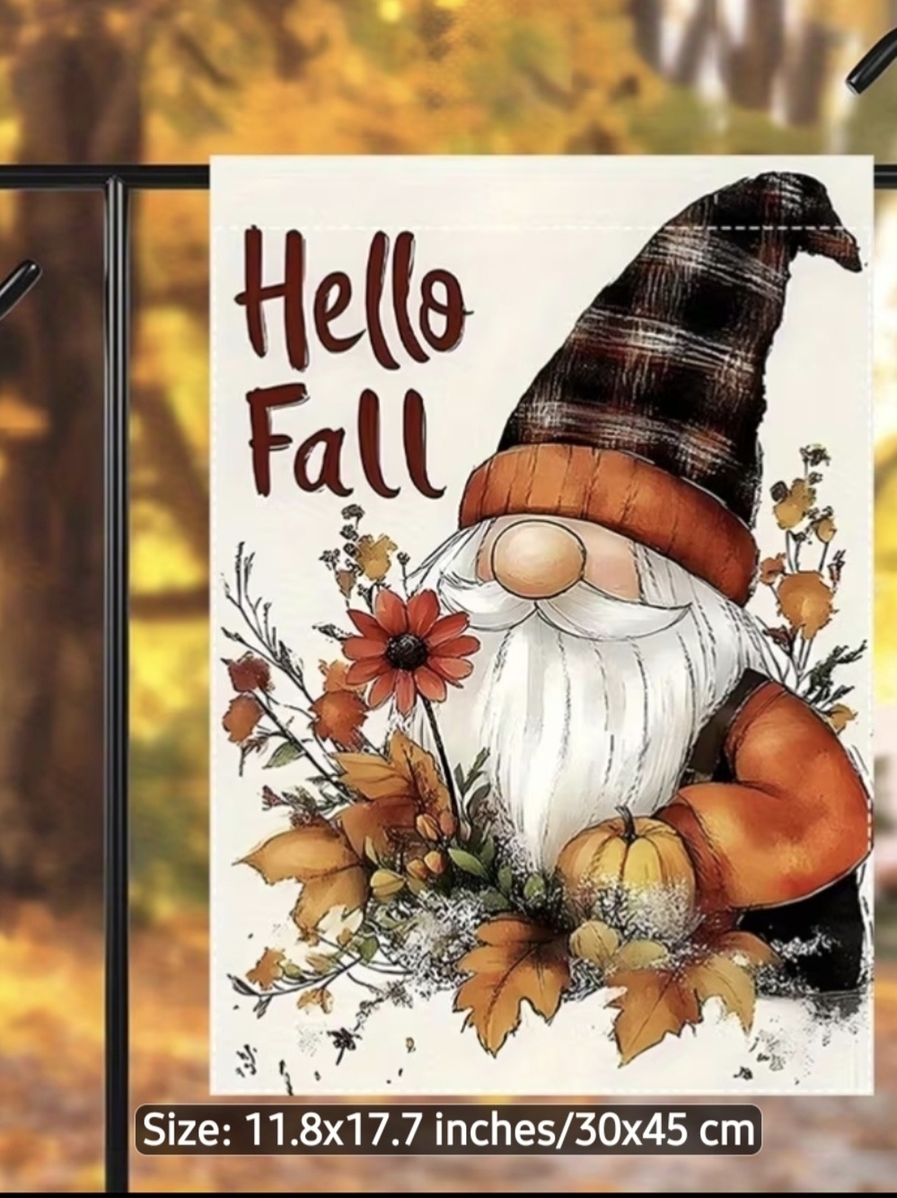Hello Fall Gnome Garden Flag - Orange Autumn Décor